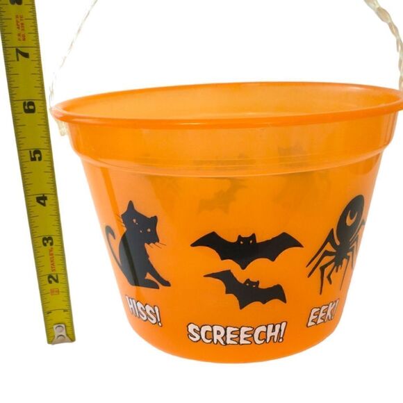 Vintage Halloween Bucket Pail Trick or Treat Black Cats Bats Translucent 1990s. - Picture 3 of 16